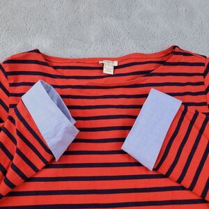 J Crew Shirt Mens Med Red Striped Long Sleeve Flip Cuff Tee Freddy Kruger Tshirt